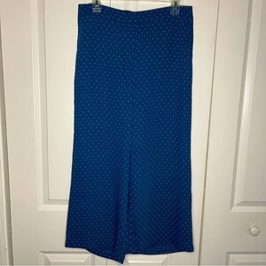 J. Jill Wearever Pants Size Small Wide Leg Cropped Pull On Teal Polka Dot EUC